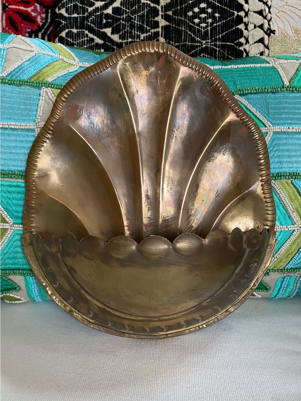 Vtg Brass Wall Pocket Scalloped Shell Shape Hanging Planter 10.5”